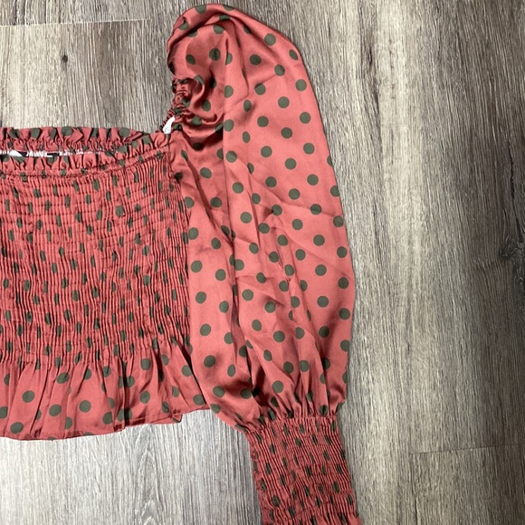 Zara red green polka dot blouse top, medium - Picture 6 of 8